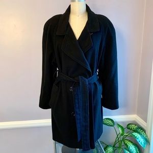 Vintage black wool Dumas double breasted coat with shoulder pads Size 10